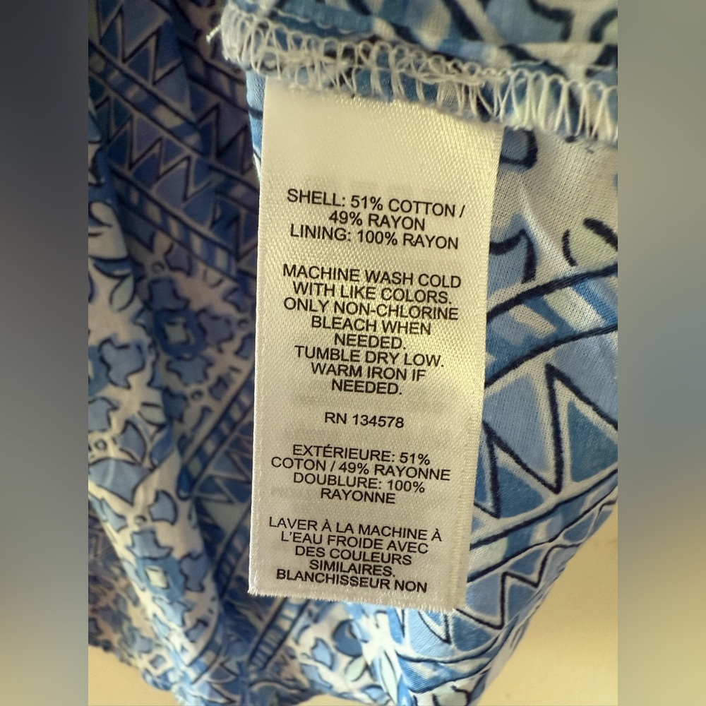 Vineyard Vines Cay Scarf Print Short Sleeve Fringe Dress Blue White Large - Picture 8 of 9